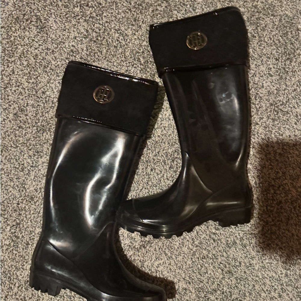 Black Tall Rain Boots with Logo